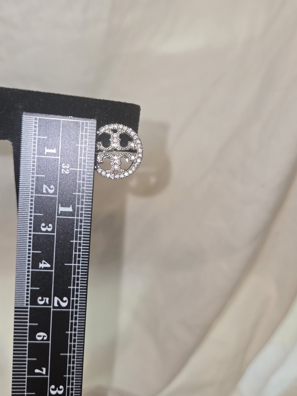 Crystal Pave Round Logo-Style Stud Earrings - Silver - Picture 4 of 4